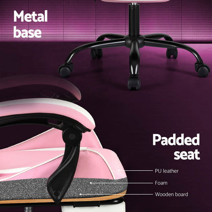 Artiss 2 Point Massage Gaming Office Chair Footrest Pink - Cosy Abode