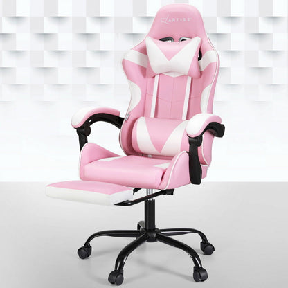 Artiss 2 Point Massage Gaming Office Chair Footrest Pink - Cosy Abode