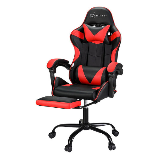 Artiss 2 Point Massage Gaming Office Chair Footrest Red - Cosy Abode