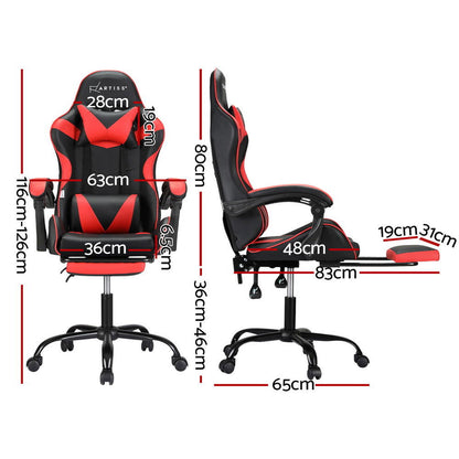 Artiss 2 Point Massage Gaming Office Chair Footrest Red - Cosy Abode