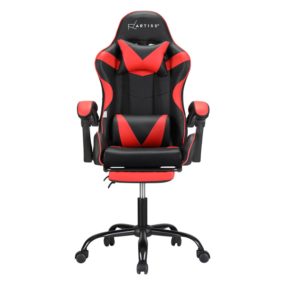 Artiss 2 Point Massage Gaming Office Chair Footrest Red - Cosy Abode