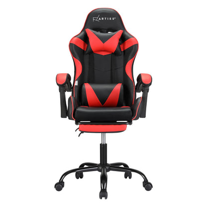 Artiss 2 Point Massage Gaming Office Chair Footrest Red - Cosy Abode