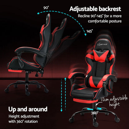 Artiss 2 Point Massage Gaming Office Chair Footrest Red - Cosy Abode