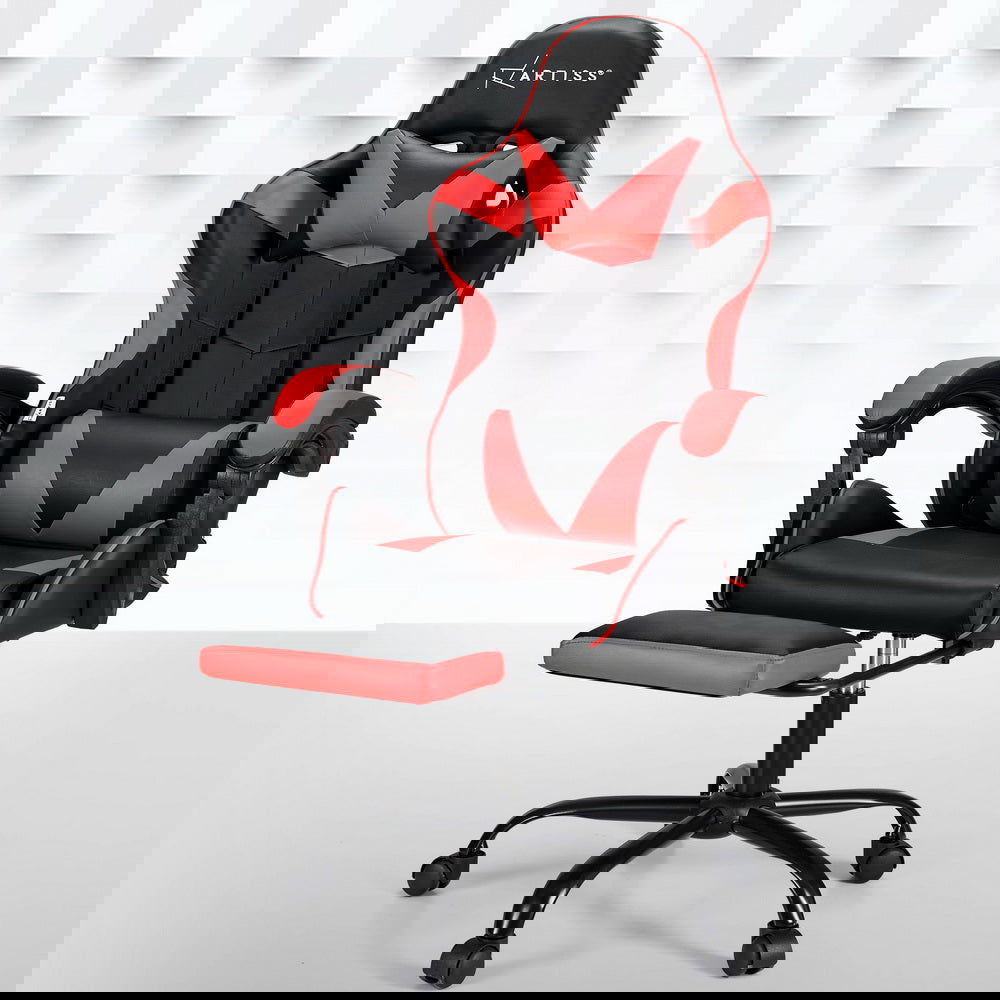 Artiss 2 Point Massage Gaming Office Chair Footrest Red - Cosy Abode