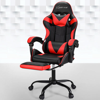 Artiss 2 Point Massage Gaming Office Chair Footrest Red - Cosy Abode