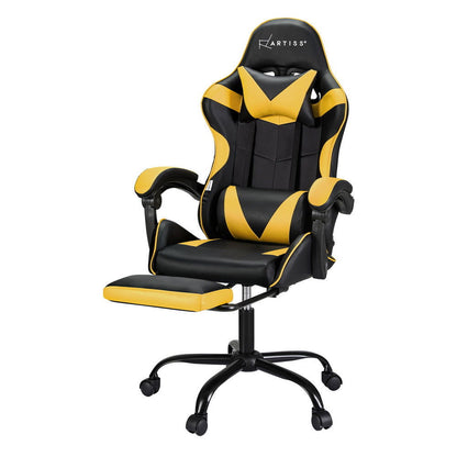 Artiss 2 Point Massage Gaming Office Chair Footrest Yellow - Cosy Abode