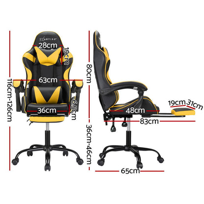 Artiss 2 Point Massage Gaming Office Chair Footrest Yellow - Cosy Abode