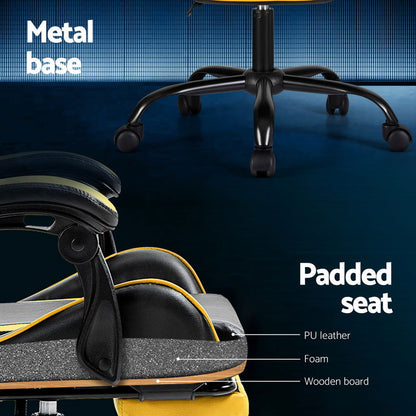 Artiss 2 Point Massage Gaming Office Chair Footrest Yellow - Cosy Abode