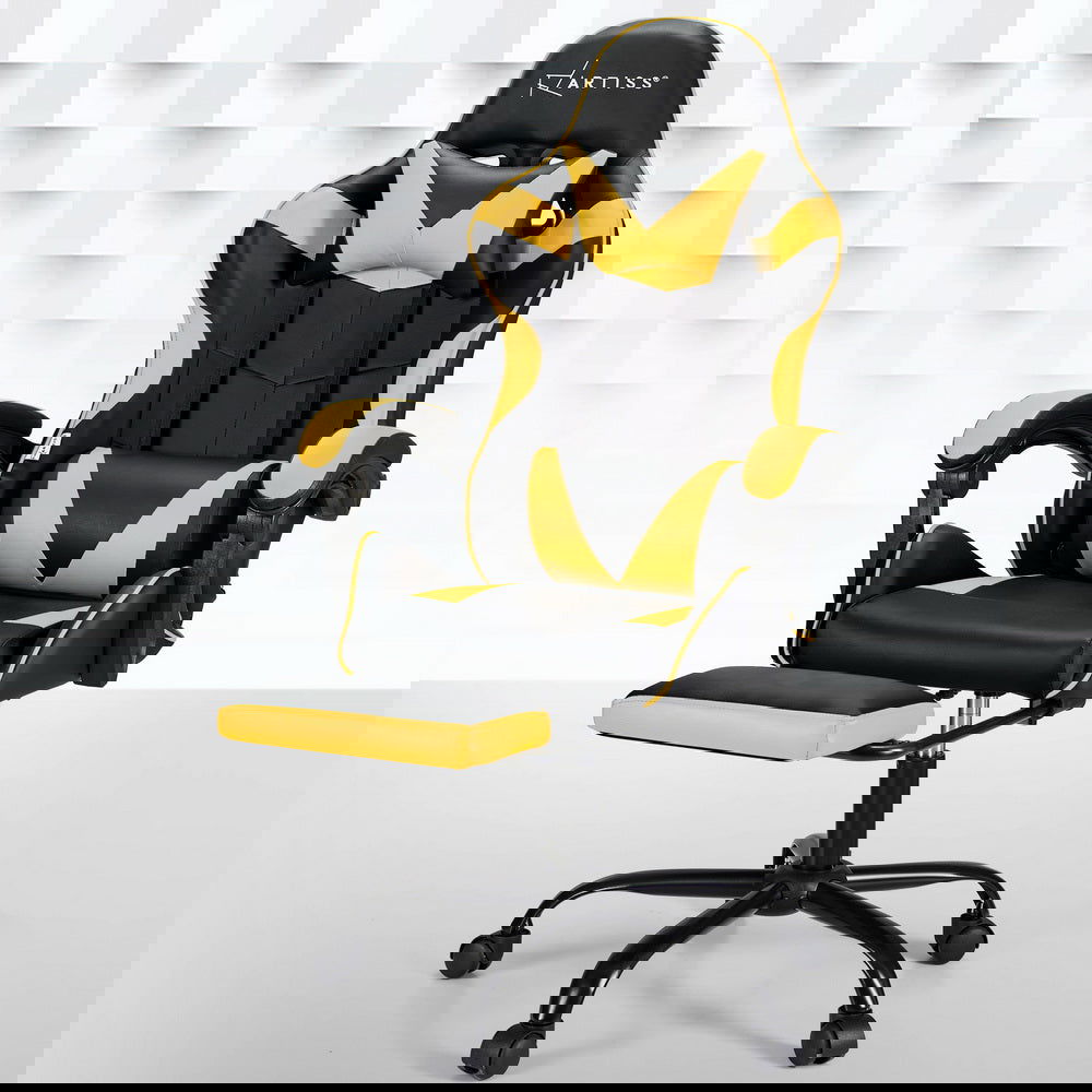 Artiss 2 Point Massage Gaming Office Chair Footrest Yellow - Cosy Abode