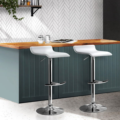 Artiss 2x Bar Stools Adjustable Gas Lift Chairs White - Cosy Abode