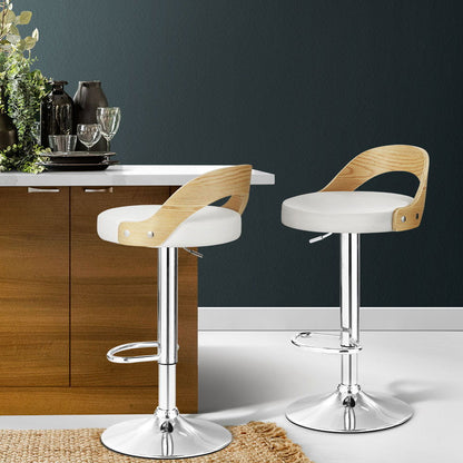 Artiss 2x Bar Stools Adjustable Leather Padded White - Cosy Abode