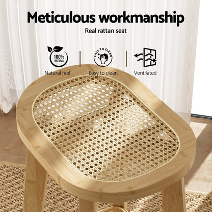 Artiss 2x Bar Stools Bamboo Rattan Stool Counter Chair Kitchen Barstools - Cosy Abode