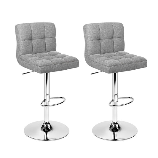 Artiss 2x Bar Stools Fabric Gas Lift Grey - Cosy Abode