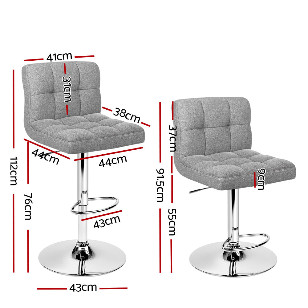 Artiss 2x Bar Stools Fabric Gas Lift Grey - Cosy Abode