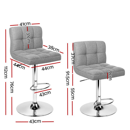 Artiss 2x Bar Stools Fabric Gas Lift Grey - Cosy Abode