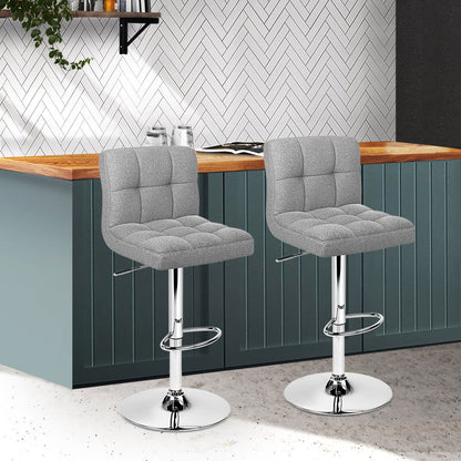 Artiss 2x Bar Stools Fabric Gas Lift Grey - Cosy Abode