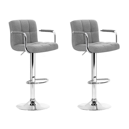 Artiss 2x Bar Stools Fabric Gas Lift w/Armrest Grey - Cosy Abode