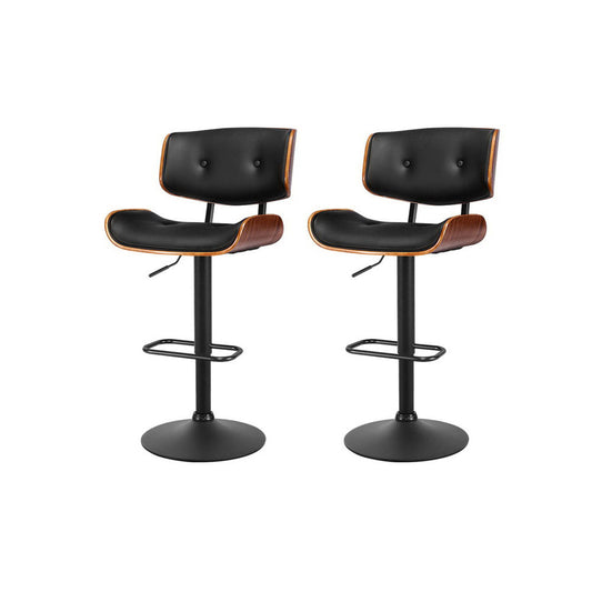Artiss 2x Bar Stools Gas Lift Leather All Black - Cosy Abode