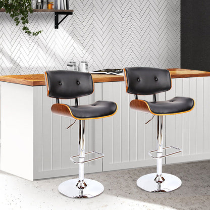 Artiss 2x Bar Stools Gas Lift Leather Black - Cosy Abode