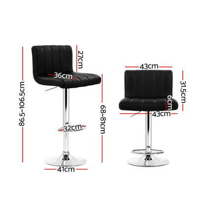 Artiss 2x Bar Stools Gas Lift Leather Chairs Black - Cosy Abode