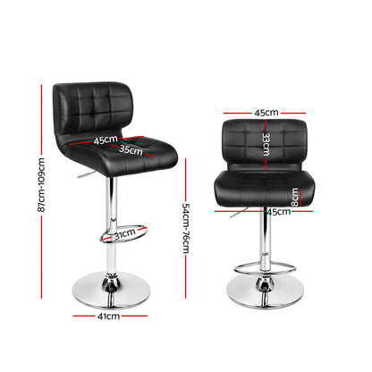 Artiss 2x Bar Stools Gas Lift Leather Padded Stool Black - Cosy Abode