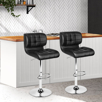 Artiss 2x Bar Stools Gas Lift Leather Padded Stool Black - Cosy Abode