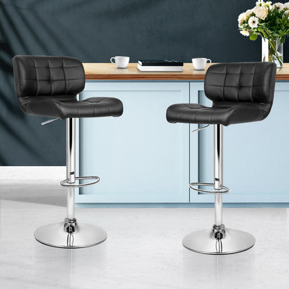 Artiss 2x Bar Stools Gas Lift Leather Padded Stool Black - Cosy Abode