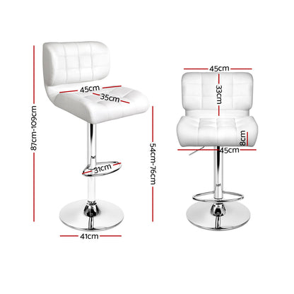 Artiss 2x Bar Stools Gas Lift Leather Padded White - Cosy Abode
