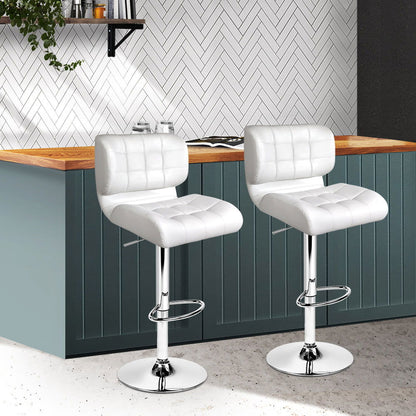 Artiss 2x Bar Stools Gas Lift Leather Padded White - Cosy Abode