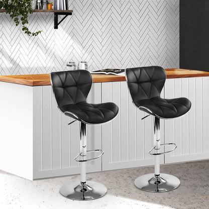 Artiss 2x Bar Stools Gas Lift Leather Seat Black - Cosy Abode