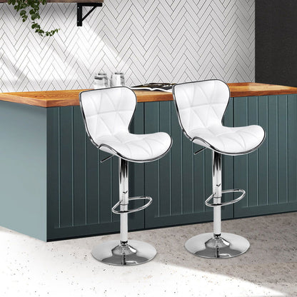 Artiss 2x Bar Stools Gas Lift Leather Seat White - Cosy Abode