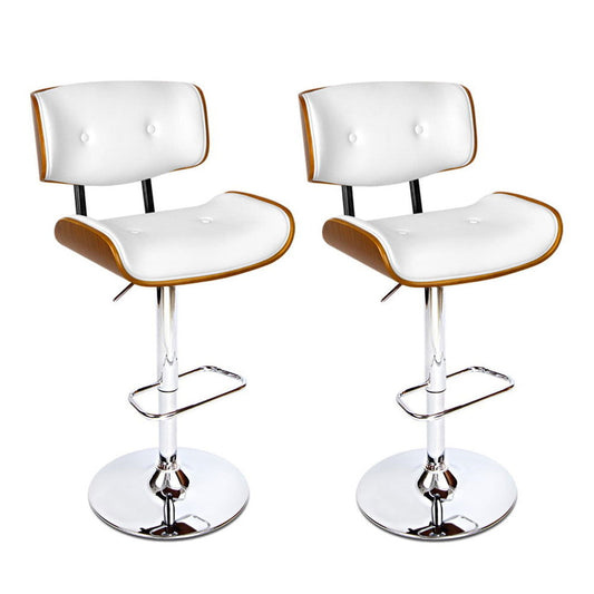 Artiss 2x Bar Stools Gas Lift Leather White - Cosy Abode