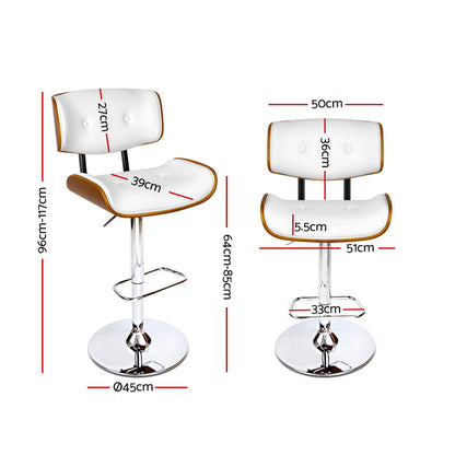 Artiss 2x Bar Stools Gas Lift Leather White - Cosy Abode