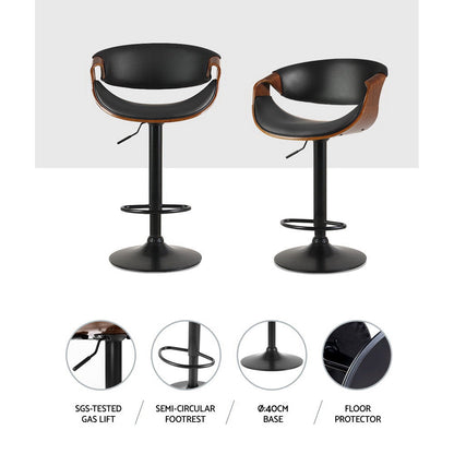 Artiss 2x Bar Stools Gas Lift Leather w/Armrest - Cosy Abode