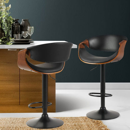 Artiss 2x Bar Stools Gas Lift Leather w/Armrest - Cosy Abode