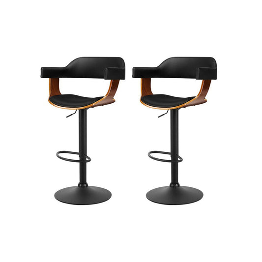 Artiss 2x Bar Stools Gas Lift Leather w/Armrest All Black - Cosy Abode
