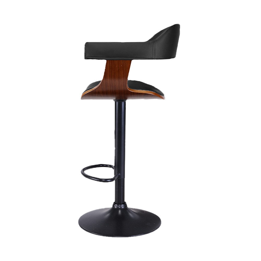 Artiss 2x Bar Stools Gas Lift Leather w/Armrest All Black - Cosy Abode