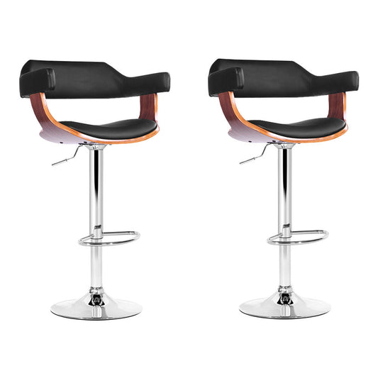 Artiss 2x Bar Stools Gas Lift Leather w/Armrest Black - Cosy Abode