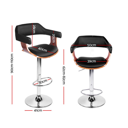 Artiss 2x Bar Stools Gas Lift Leather w/Armrest Black - Cosy Abode