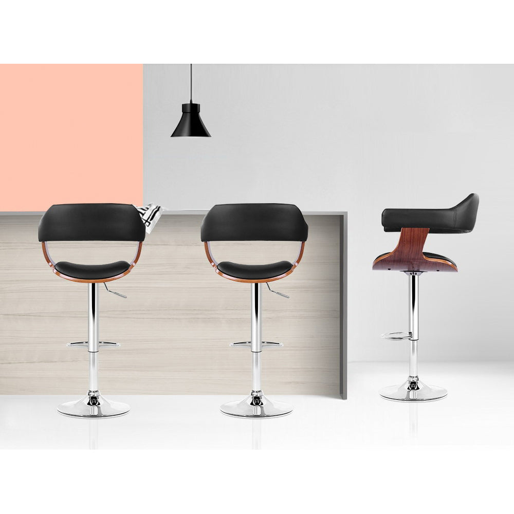Artiss 2x Bar Stools Gas Lift Leather w/Armrest Black - Cosy Abode