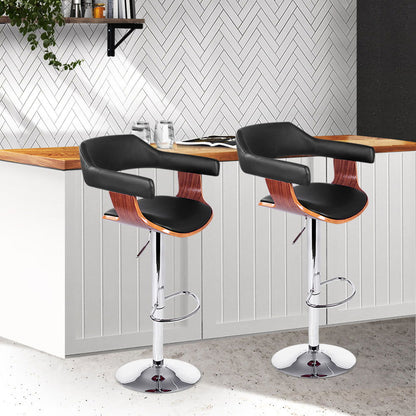 Artiss 2x Bar Stools Gas Lift Leather w/Armrest Black - Cosy Abode