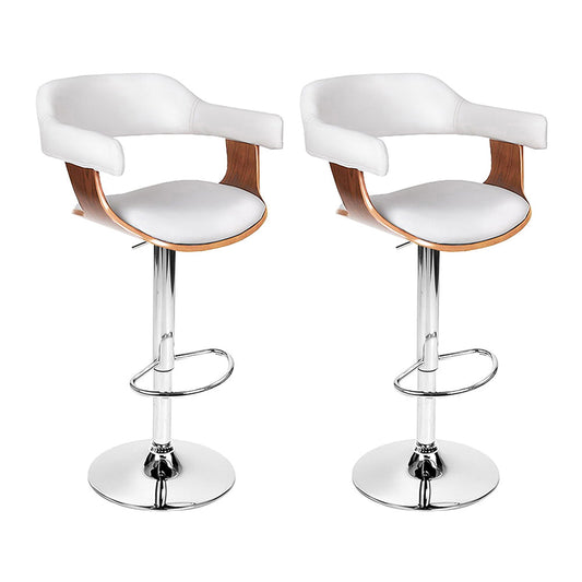 Artiss 2x Bar Stools Gas Lift Leather w/Armrest White - Cosy Abode