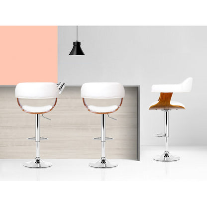 Artiss 2x Bar Stools Gas Lift Leather w/Armrest White - Cosy Abode