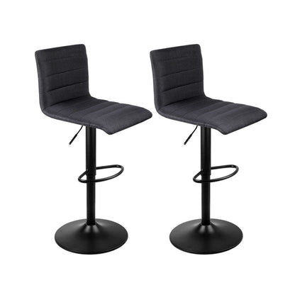 Artiss 2x Bar Stools Gas Lift Linen Fabric Black - Cosy Abode