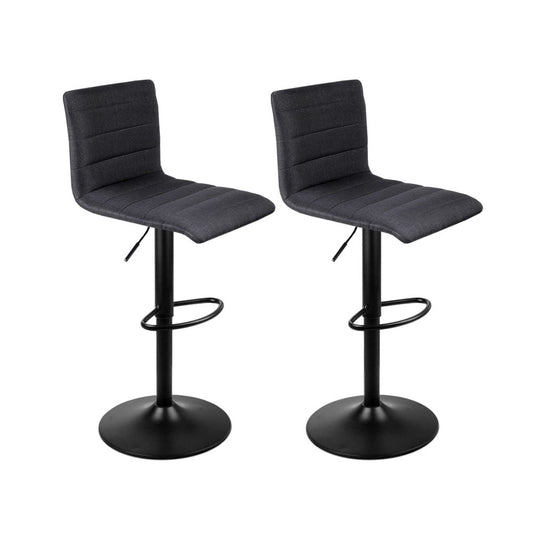 Artiss 2x Bar Stools Gas Lift Linen Fabric Black - Cosy Abode
