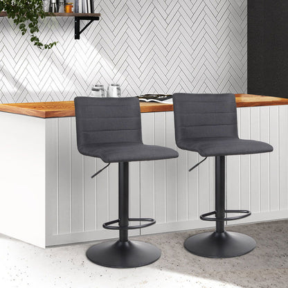 Artiss 2x Bar Stools Gas Lift Linen Fabric Black - Cosy Abode