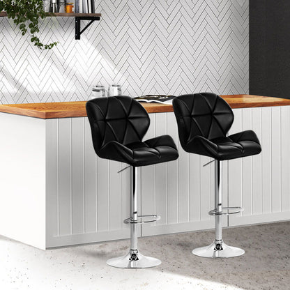 Artiss 2x Bar Stools Gas Lift Padded Leather Black - Cosy Abode