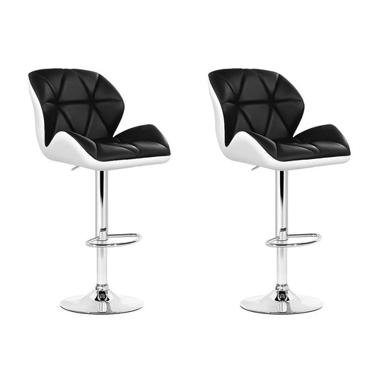 Artiss 2x Bar Stools Gas Lift Padded Leather Black & White - Cosy Abode