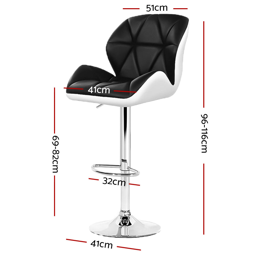 Artiss 2x Bar Stools Gas Lift Padded Leather Black & White - Cosy Abode
