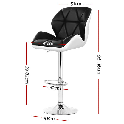 Artiss 2x Bar Stools Gas Lift Padded Leather Black & White - Cosy Abode